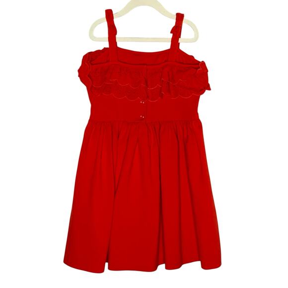 Janie and Jack 10 Eyelet Ruffle Ponte Dress Tomato Red Cotton Blend Party - Picture 2 of 9